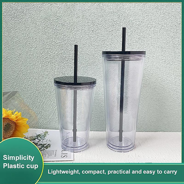1 stk. Halmkop med låg Dobbeltlags Transparent Plastikkop Genanvendelig Kaffe Kop Plastik