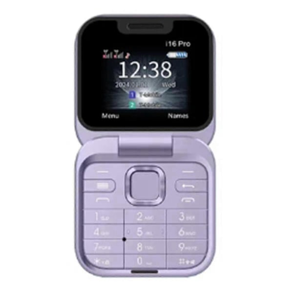 Mini Flip FM Radio Voice  Speed Dial Vibration 2SIM Card Small Display Foldable (Purple)