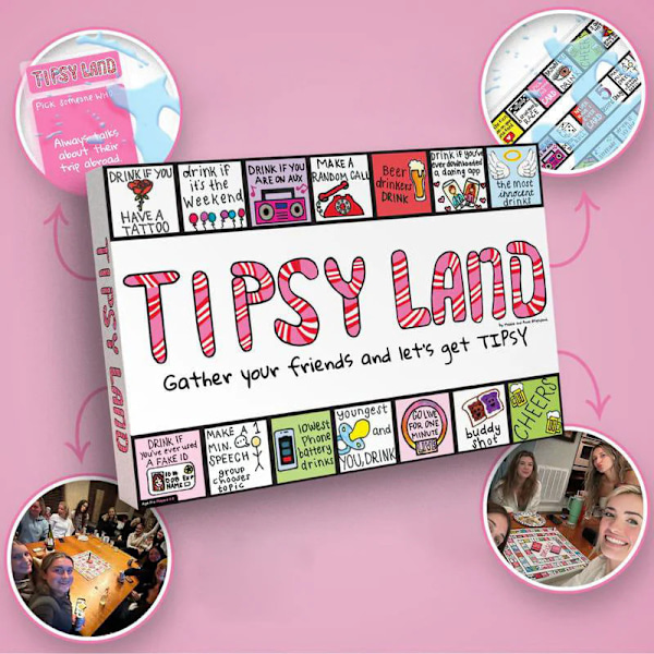 Tipsy Land Party Brädspel - Festligt Brädspel för Vänner, Roligt Drickspelet