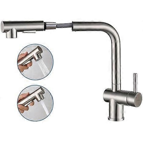 Kitchen faucet with pull-out showerhead, Kitchen mixer tap with food-grade PEX pipe, 360 rotating sink faucet, 2 spray modes, for kitchen, bar, campsi