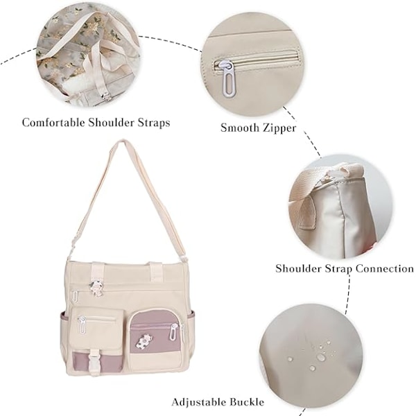Pige messenger taske sød bjørn skuldertaske nylon messenger taske dame skuldertaske egnet til skole rejse daglig brug