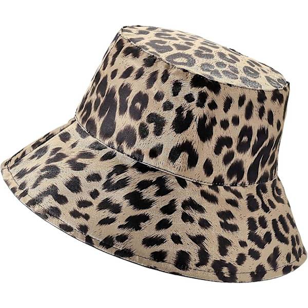 Reversibel Spandau Hat til Kvinder - Mode Leopard Fiskerhat Pakbar Blød Solhat