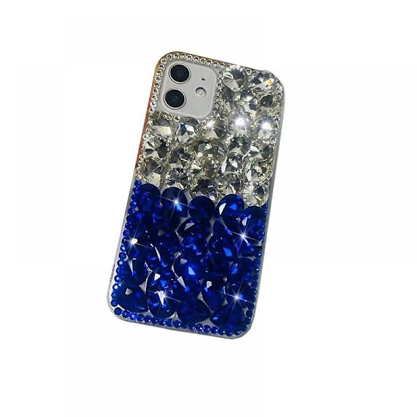 Telefondeksel med hårball, luksuriøs glitrende rhinestone-telefondeksel for iPhone 13 pro max, klar blå