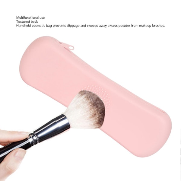 Silikon Makeupbørsteholder Multifunktionel Stor Kapacitet Støvbestandig Bærbar Rejse Kosmetikbørste Taske til Rejse Hjem Pink