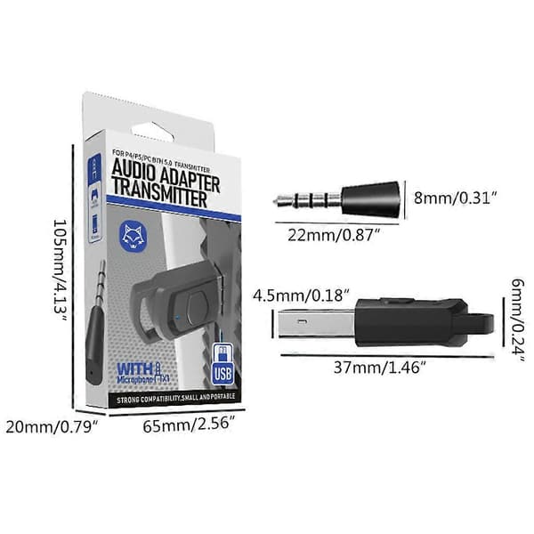 Trådløs Bluetooth-kompatibel Sender med 3,5 mm Mikrofon Audio Adapter Headset Modtager til PS5 PC