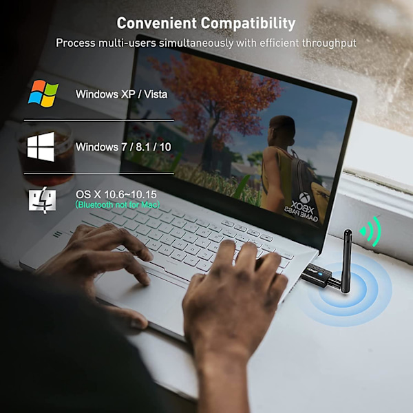 USB Wifi Bluetooth-adapter, 600 Mbps Dobbeltbånd 2.4/5 GHz 2 i 1 Wifi Bluetooth 4.2 Adapter Trådløst nettverk Ekstern mottaker