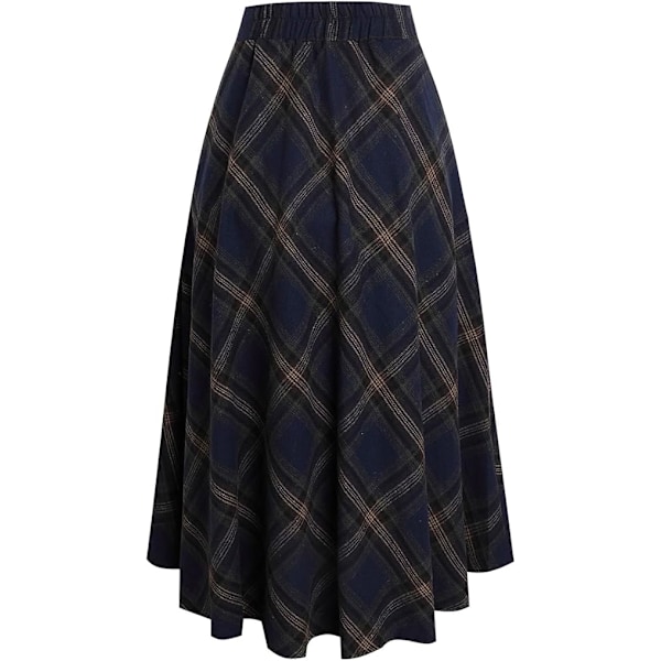 Dam Vintage Hög Midja Rutig Ullkjol A-Linje Elegant Maxiklänning Höst Vinter Midiklänning