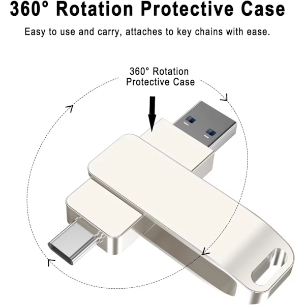 USB C Flashdrev: OTG USB 3.0 + USB C Flashdrev 2 i 1, Højhastighedshukommelsesnøgle Type C Metal 2TB