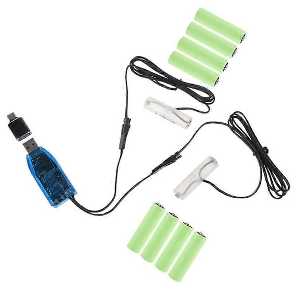 2-i-1 USB Type C til 1-24V Dobbelt AA Dummy Batteri Strømkabel med Voltmeter