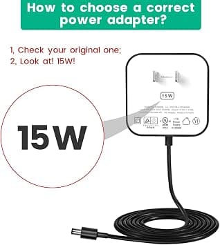 15W strømadapter for Echo Pop, Dot 5. generasjon, Dot 4., 3. generasjon, Kids Edition, TV Cube smarthøyttalere, 1,5m