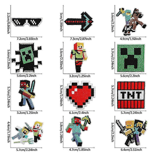 16 st Minecraft Broderade Applikationslappar Sy På Stryk På Lapp Dekoration