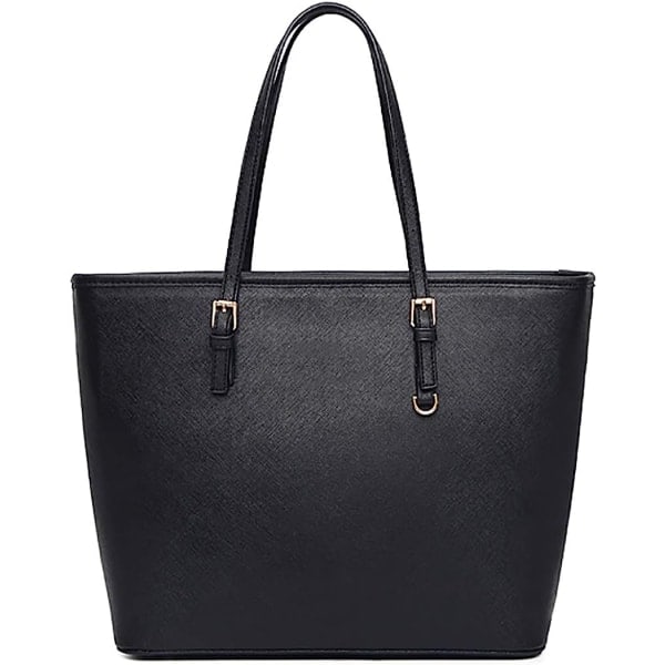 Damehåndtaske, sort taske, stor tote taske, dameskuldertaske, elegant håndtaske, taske med justerbart lynlås shoppingrum (sort)