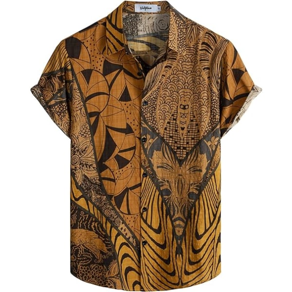 Tropiska sommarskjortor för herr Kortärmade Aloha Hawaiianskjortor Brown Gray XL