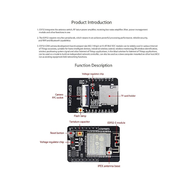 Esp32-cam Utvecklingskort + OV2640 Kameramodul Set 520kb + 4m Psram 32mbit Wifi + Bluetooth Ultra Låg