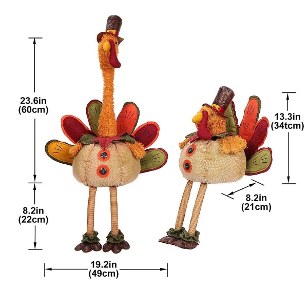 Thanksgiving Dekorasjon Pluss Tyrkia Med Strekkbar Hode, Håndlaget Stoppet Sittende Tyrkia Høst D