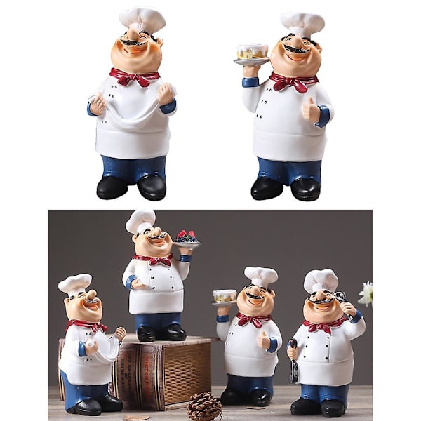 2x Köksbar Restaurang Resin Kock Figur Staty Ornament Dekoration