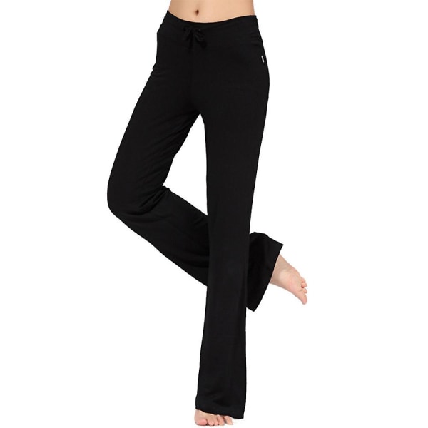 Kvinder Almindelig snøre Casual Yoga Bukser Gym Sport Pilates Lange Bukser Black 2XL