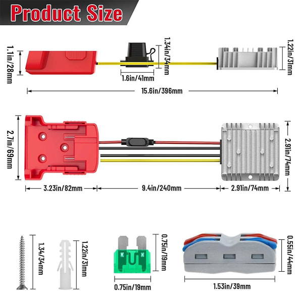 18v till 12v Konverter för Power Wheels Batteriadapter, DC 12v 20a 240w Buck Konverter Regulator