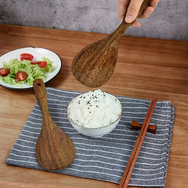 Teak tresleiv, naturlig heltre risleiv, tre rispadle, 2 stk