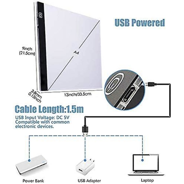 133 STK Diamond Painting A4 LED Light Pad Kit - Diamond Art Light Board med 5D maleverktøy, påfør full drill & delvis drill 5D diamantmaling