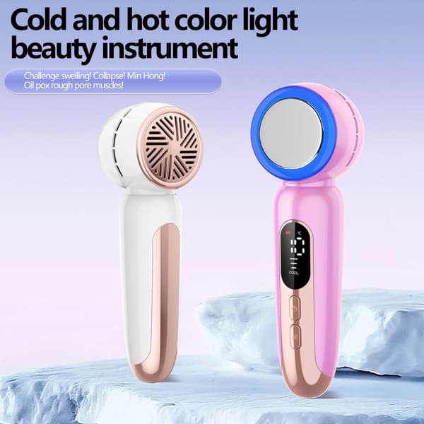 Ny skønhedsenhed med dobbelt effekt med varme og kolde tilstande: varmeterapi til indånding, koldterapi til afkøling, porereduktion og hjemmemassage. pink