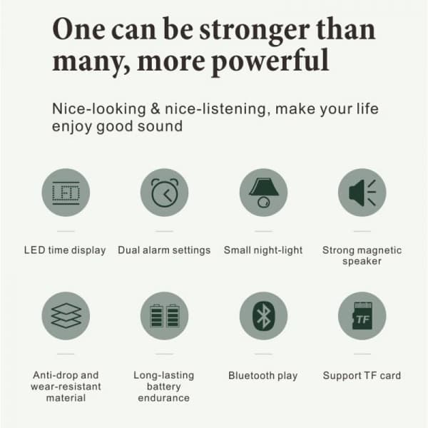 Herätyskello Bluetooth-kaiuttimella iPhonelle ja Androidille, yövalolla ja LED-näytöllä (Musta)