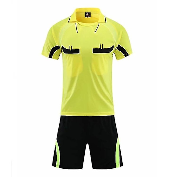 Professionel Fodbolddommertrøje Sæt Voksen Fodbolduniform Nedfoldet Krave Dommertrøje Lommer Shorts Dommerdommerdragt Yellow L-Height 160-170CM