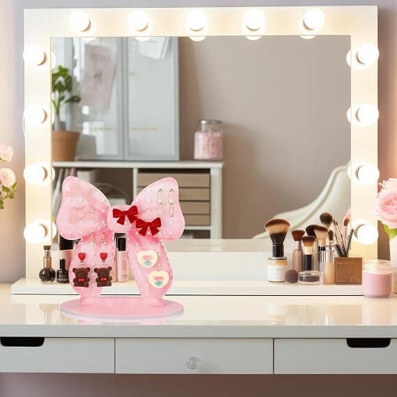 Pink sløjfe akryl øreringeholder organizer 70 huller/35 par øreringe