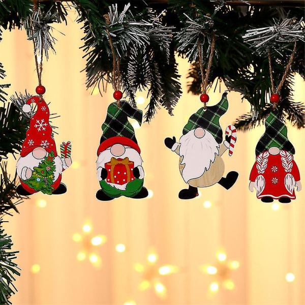 8 Pack Maalatut puiset joulukuusenkoristeet Pieni kasvoton joulukuusen riipus Vanhus Riippuva nauha Joulukoristeet Shisanq Korkealaatuinen