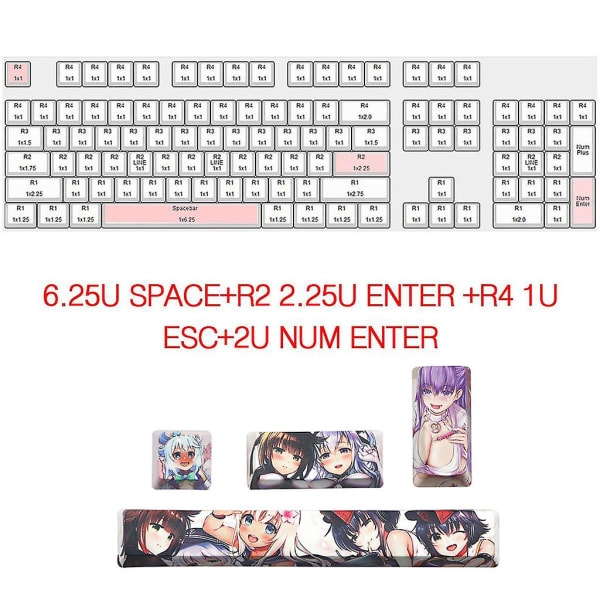 Kestävä 4 kpl Ahegao-näppäinkorkit Pbt Esc Spacebar -näppäinkorkit mekaaniseen näppäimistöön