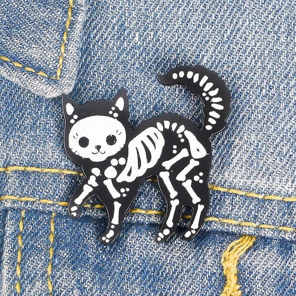 2 X Creative Unisex Cat Skelet Emalje Broche Pin Badge Jeans Jakke Krave Decor