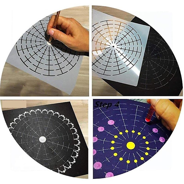 Mandala Dotting Stencil Værktøjer Stenmalingssæt Kuglepen Dotting Værktøjer Inkluderer Stencil, Maling Tr