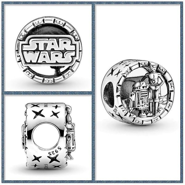 S925 Hopeakorut Star Wars Anime Tarvikkeet Yoda BB-8 R2 Mandalorian DIY Helmillinen Rannekoru Kaulakoru Riipus Sopii Pandora Lelu Lahja C044-S2