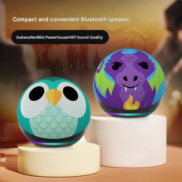 Alaxe Tecknad Mesh Trådlös Bluetooth-högtalare, Bärbar Utomhuspresent, TWS Minihögtalare green