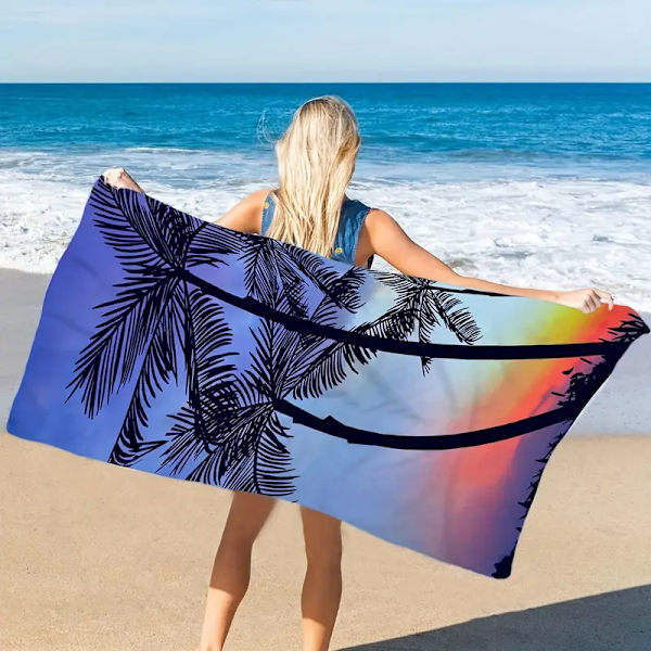 1 stk. Kokospalmer Solopgang Print Strandhåndklæde, Mikrofiber Svømning Sports Vaskelap Strandhåndklæder 30 tommer x 60 tommer