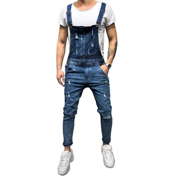Herr Denim Ripped Overall Jeans Dungarees Jumpsuits med fickor Dark Blue 2XL