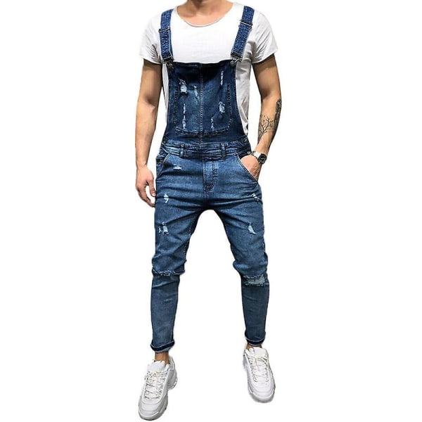 Herre Denim Rippede Overall Jeans Dungarees Jumpsuits med lommer Dark Blue 2XL