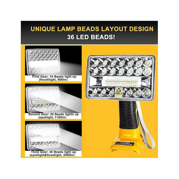 Led Arbejdslys Til 20v - Batteri 18w 2000lm Lommelygte Lys Med Usb Port Til Udendørs/indendørs/nød
