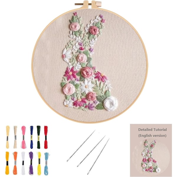 Bunny in Bloom Easter Brodery Kit, 2024 New Easter Bunny in Bloom Broderi Kit för nybörjare, DIY Hand Bunny Brodery Easter Cross Stitch Star