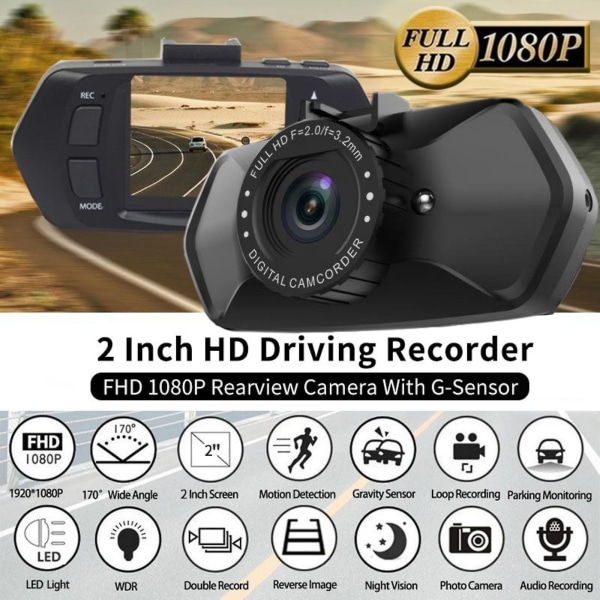 Dobbelt Dash Cam for Bil 2 Tommer 1080P Bil Opptaker Dobbelt Linse Bil Opptaker HD Dobbelt Video Bildeler