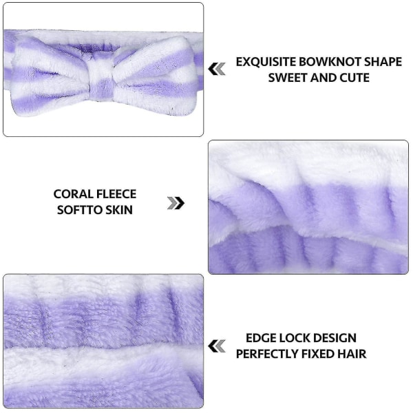 6-pak spa pandebånd hårindpakning ansigtsbruser bad fleece sløjfe stribet hårbånd