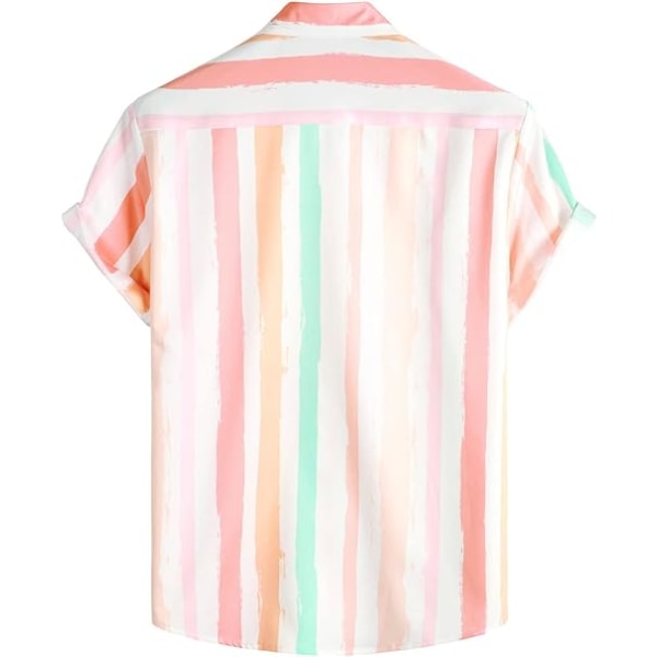 Menn Stripete Sommer Skjorter Casual Knapp Ned Korte Ermer Strand Stilig Skjorter Whitepink 3XL