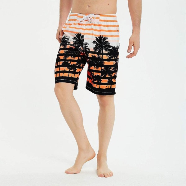 Men's Board Shorts Tropical Tree Striped Badebukser Quick Dry Beach