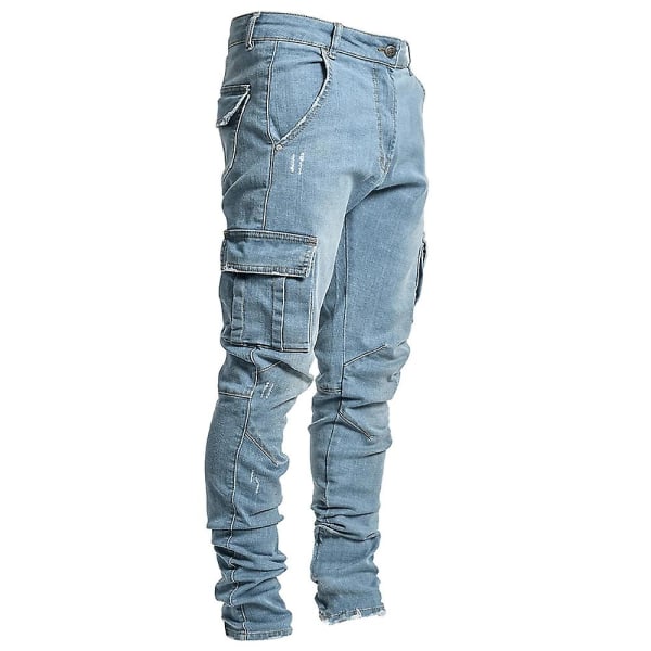 Herre Skinny Denim Jeans Casual Slim Fit Bukser Bukser Blue M