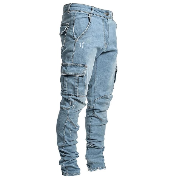 Skinny denim jeans for menn Casual Slim Fit Bukser Blue S