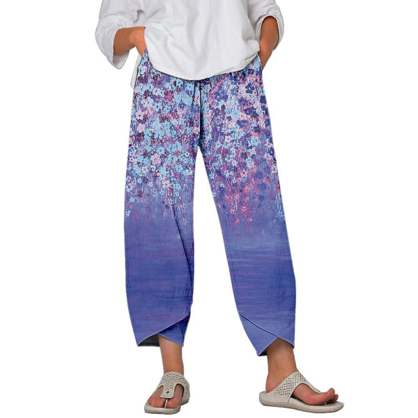 Kvinner blomsterharemsbukser Baggy Yoga Boho Bukser Purple 3XL