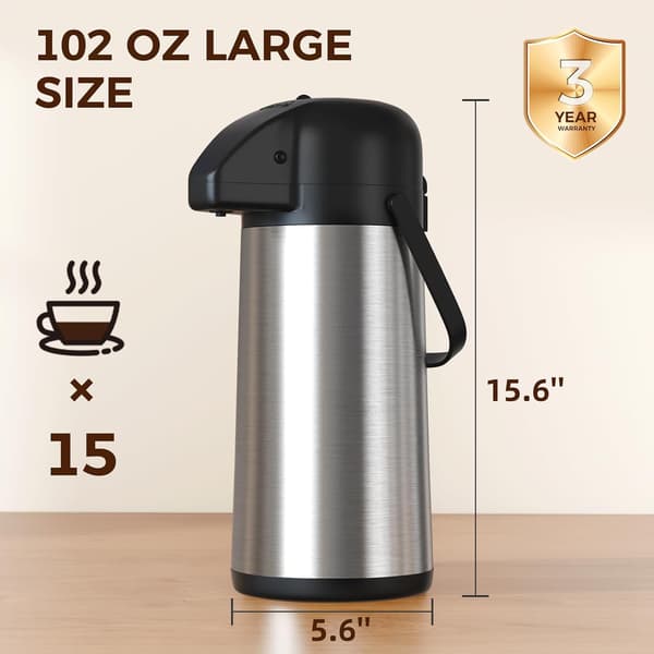 Kaffekanna för att hålla varmt, 102OZ / 3L Airpot Kaffedispenser med Pump