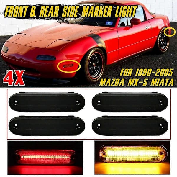 4 LED Sidemarkeringslys Røget Linse For- og Bagblinklys Til 1990-2005 Mazda MX-5 MX5 MIATA
