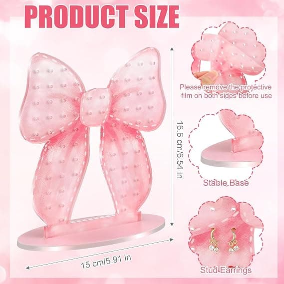 Pink sløjfe akryl øreringeholder organizer 70 huller/35 par øreringe