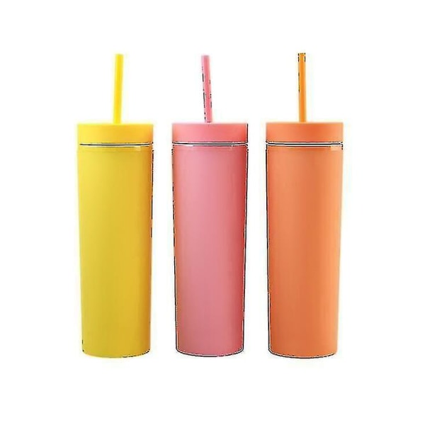 På lager 16oz Akryl Skinny Tumblere Matte Farger Dobbelvegget Vannflaske Drikk Plast